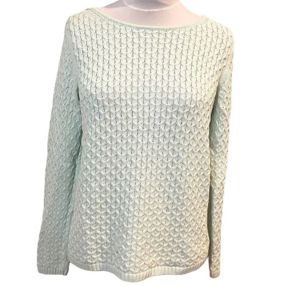 J Crew Baby Blue Crewneck Cable Detail Sweater Medium Cotton Waffle - Picture 1 of 5